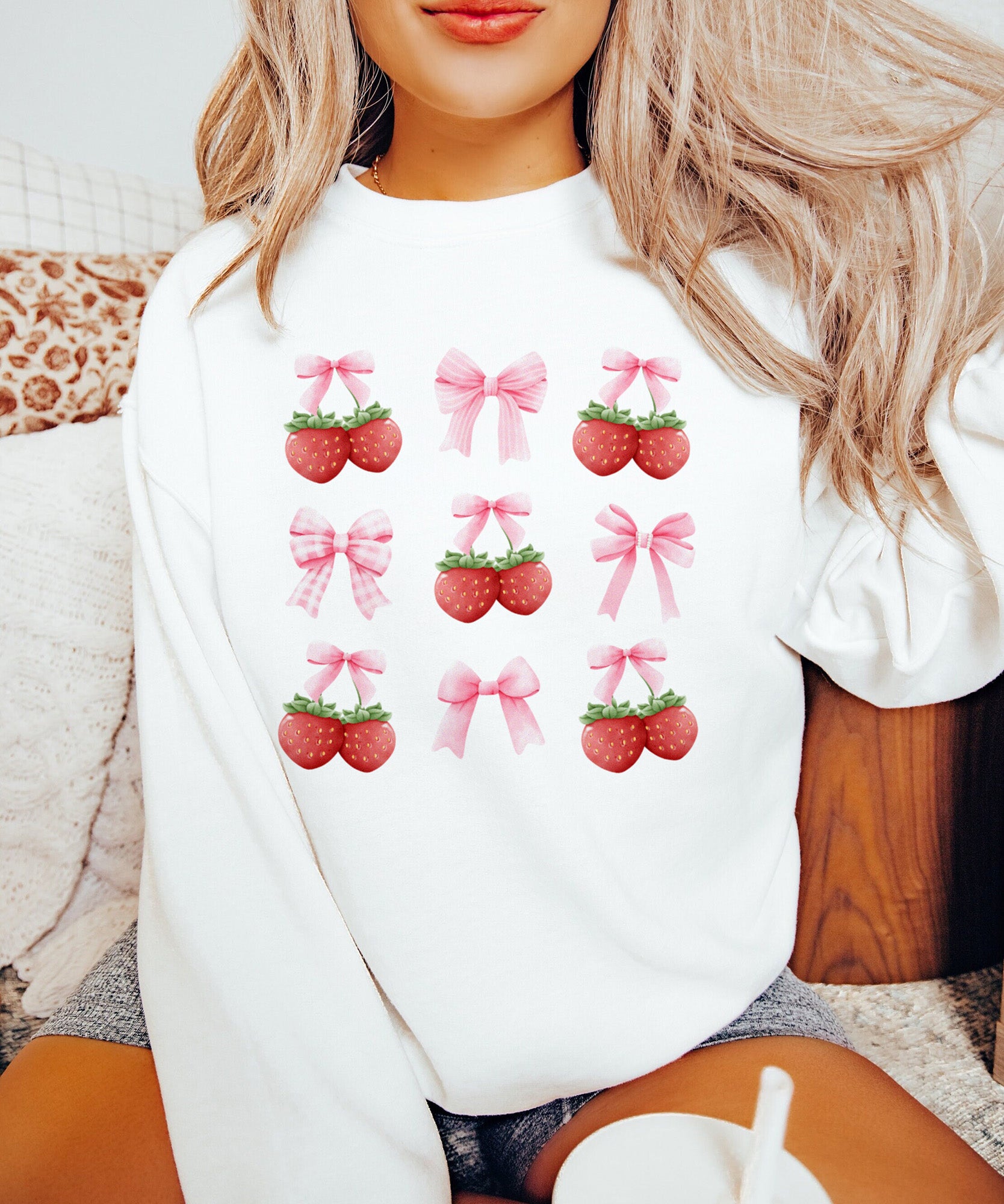 coquette straberries sweatshirt white