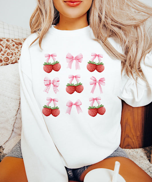 coquette straberries sweatshirt white