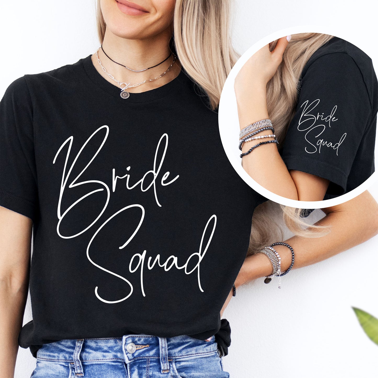 Bride squad t-skjorte i svart til bachelorette party