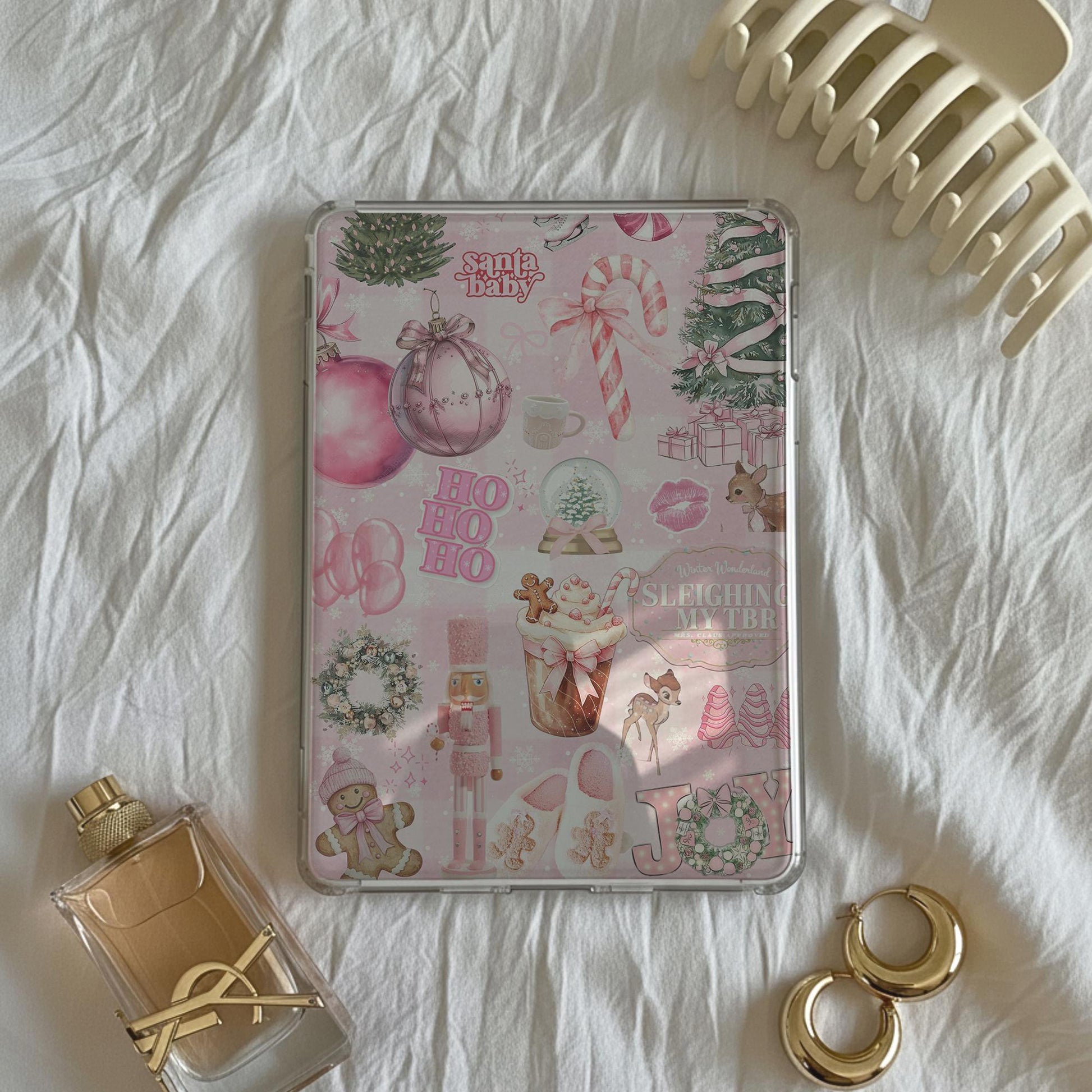 pink christmas insert for kindle with gingerbread