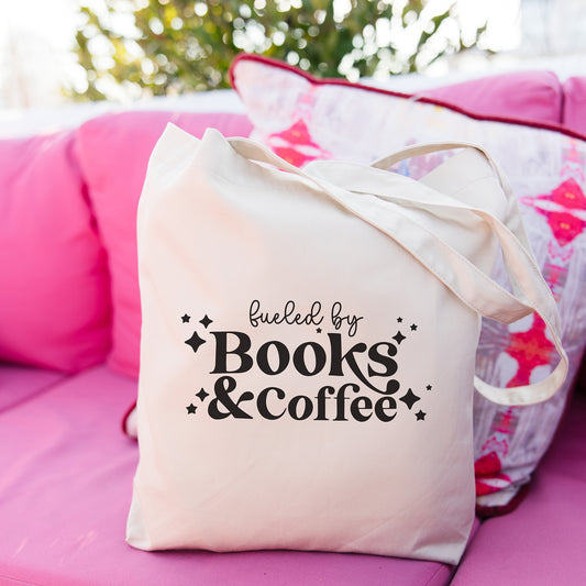 tote bag fueled by books and coffee