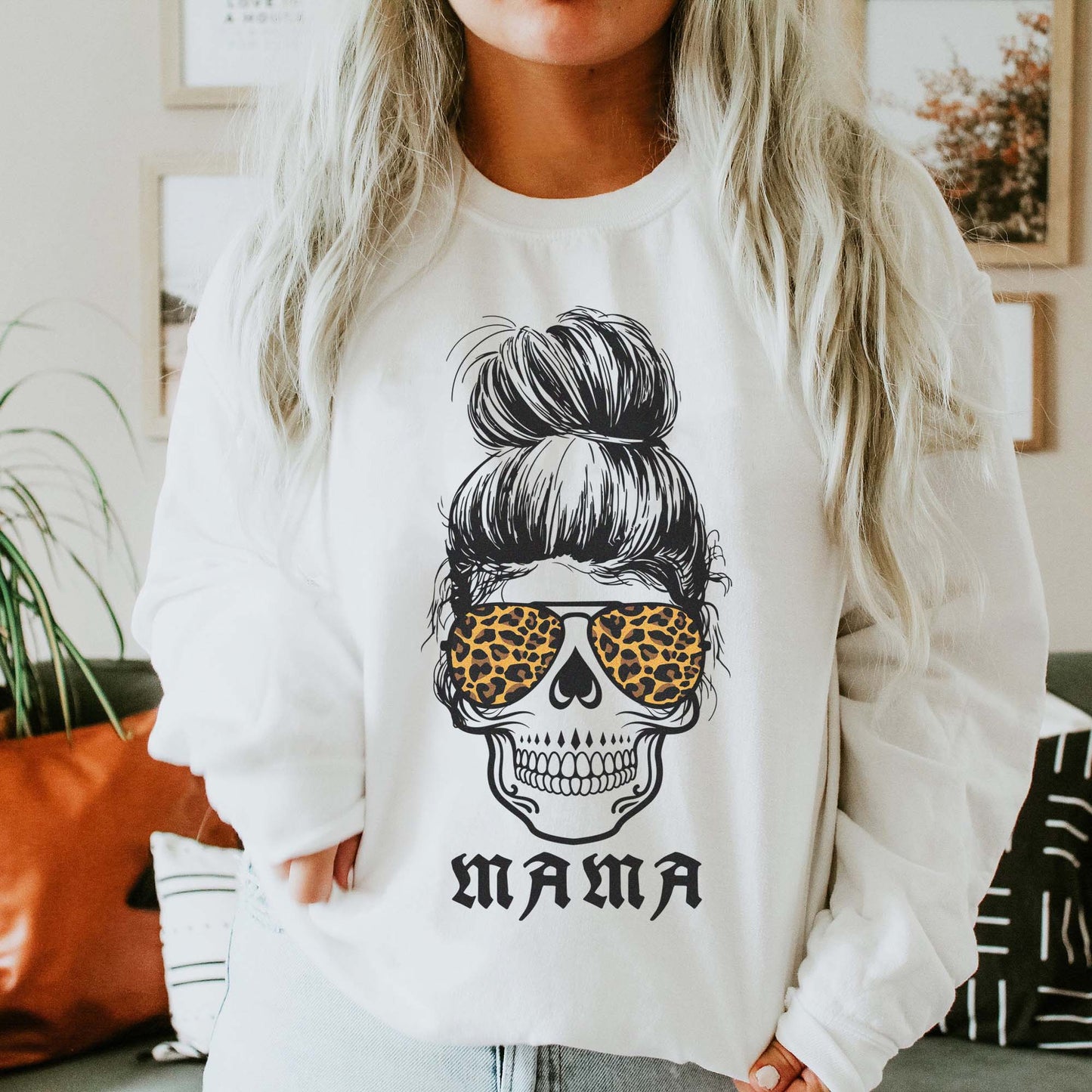 Messy Bun Mama Skull Sweatshirt